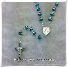 Light Blue Silver Side Beads Rosary with Light Blue Crucifix and Connecting Part (IO-cr389)